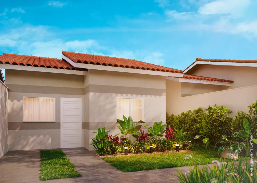 Fachada de casa térrea do Quintais Tamandaré com jardim